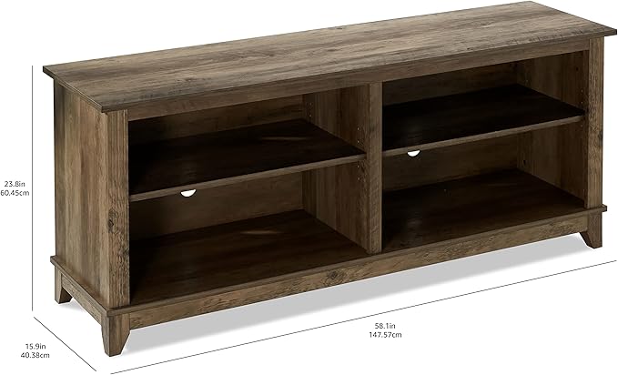 ROCKPOINT 58inch TV Stand Media Console for TV’s up to 65 Inches, Home Living Room Storage Console, Entertainment Center with 4 Open Storage Shelves, Modern TV Console Table (Rustic Oak)
