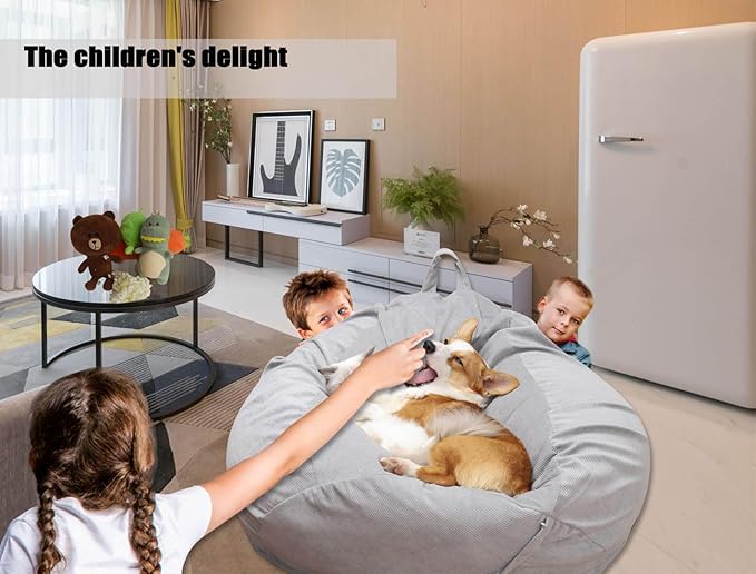 Kisoy Bean Bag Chair Cover (No Filler) Stuffed Animal Storage Bean Bag Cover Pets Dogs/Cats Lazy Beds. Washable Ultra Soft Corduroy Stuffed for Organizing Plush Toys or Textile, Sack Bean Bag