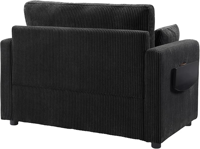 Twin Size Sofa Bed 47.2" Sleeper Sofa Loveseat Sofa with a Foldable Mattress, a Foldable Side Table, a Side Storage Pocket and Two USB Ports for Living Room, Black