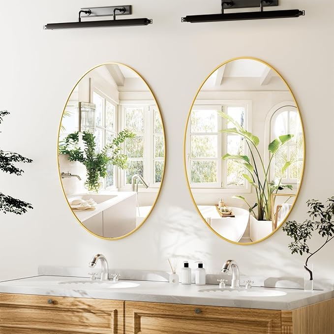 Koonmi Gold Oval Bathroom Mirror, 30"x40" Bathroom Vanity Mirror, Oval Mirror for Bedroom Living Room Entryway, Hangs Horizontal or Vertical