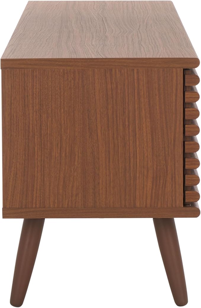 SAFAVIEH Averi TV Stand for up to 65" Flatscreen – Dark Walnut, 2 Sliding Doors with Interior Storage, 2 Open Shelves, Entertainment Media Console (MED9637A)