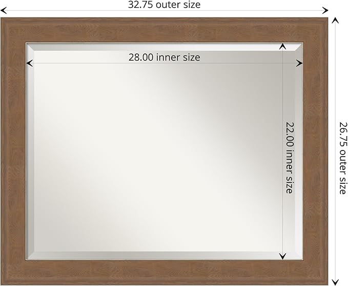 Amanti Art Brown Wall Mirror 27x33 Alta Medium Brown Rectangle Bathroom Mirror for Wall Decor Living Room, Large Rustic Farmhouse Frame, Hangs Horizonally and Vertically, Bathroom Decor, Beveled Edge