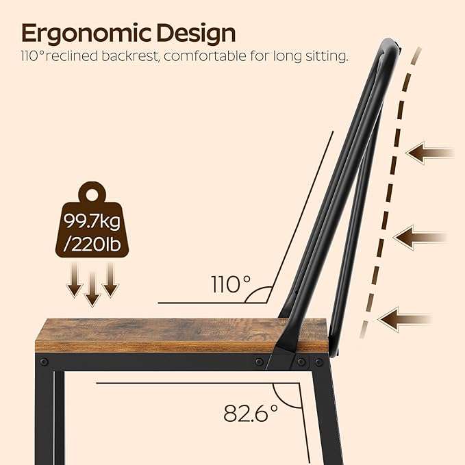 Dining Chairs Set of 4, Wooden Kitchen Chairs, Farmhouse Dining Chairs with Back Support, for Living Room, Kitchen, Rustic Brown and Black CY01L4BRN1