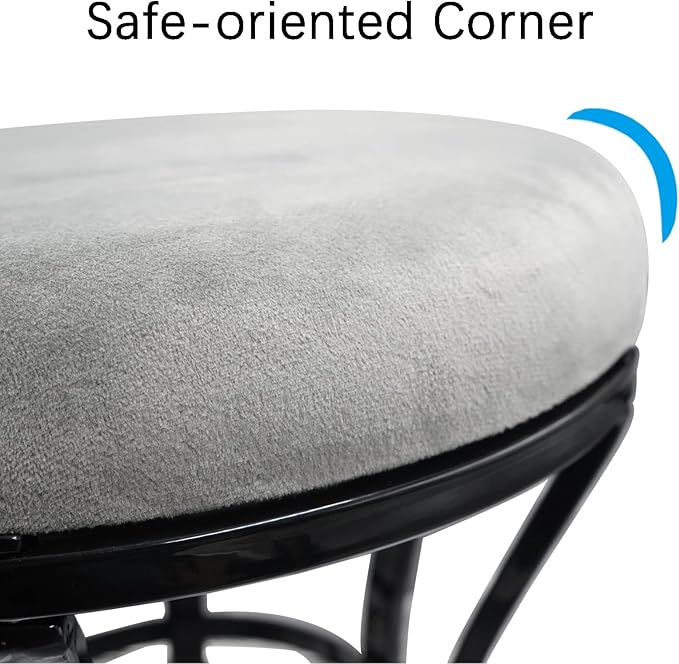 Vanity Stool, Grey Stools for Makeup Room, Round Ottoman Foot Stool, Velvet Footrest Vanity Chair for Bathroom, Bedroom, Living Room Furniture, Entryway, Offices