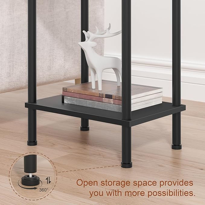 End Table with Charging Station,Small Side Table,2-Tier Nightstand with Storage Shelf,Sofa Bedside Table for Small Spaces in Living Room,Bedroom,Office,Easy Assembly,Black