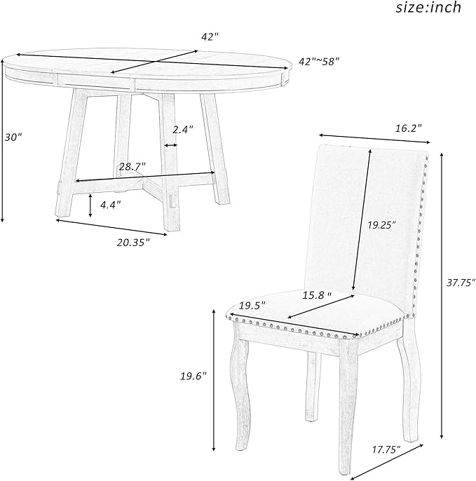 5 Pieces Dining Table Set with 43" Round Extendable Desk,Living Room Furniture W/ 4 Upholstered Curved Legs Chairs,for Restaurant,Home Bistro,Espresso