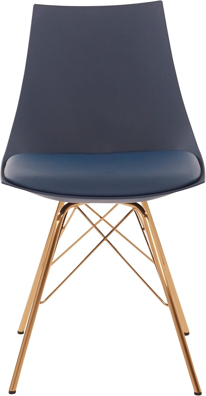 OSP Home Furnishings Oakley Mid-Century Modern Bucket Dining Chair with Faux Leather Padded Seat, Navy Blue