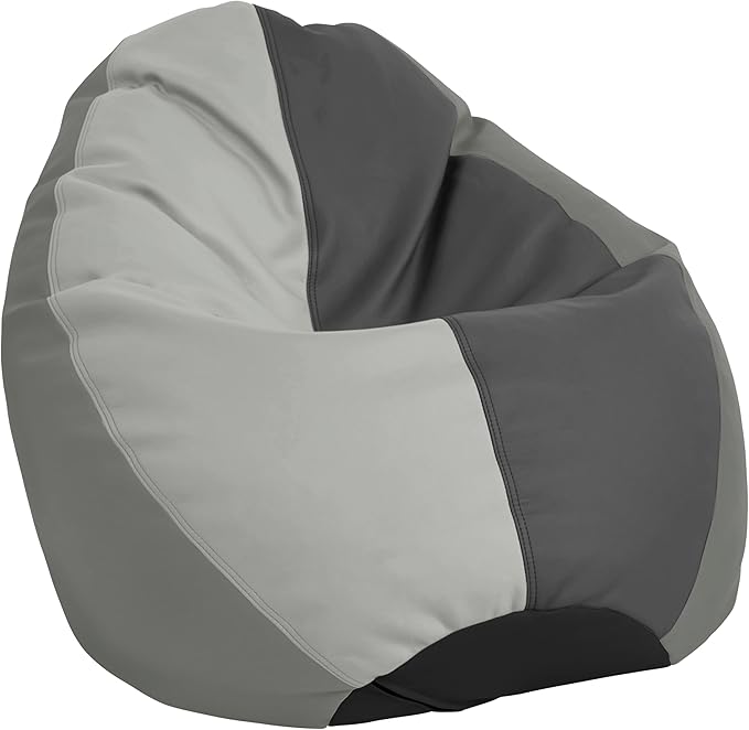 FDP SoftScape Dew Drop Bean Bag Chair with Supportive High-Back Design, For Kids, Teens and Adults, Alternative Seating for Dorms, Schools, Libraries, Daycares or Home - Gray/Light Gray