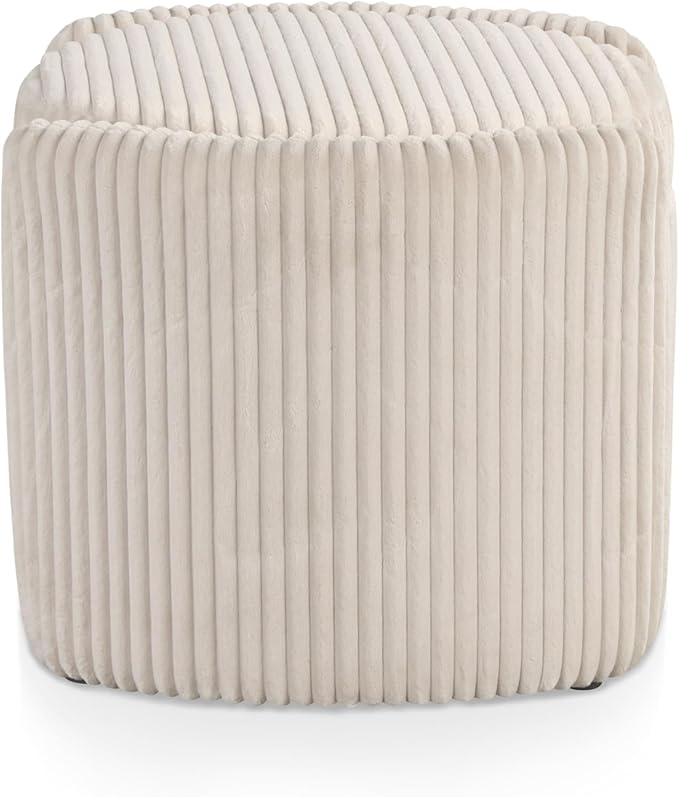 Furniture of America Lennox Modern Chenille 25-inch Round Storage Ottoman with Reversible Flip Top, Upholstered Footstool for Living Room, Bedroom, Entryway, Beige Pink