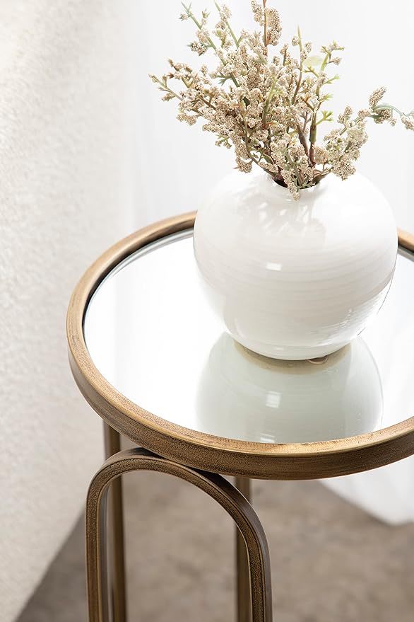 Kate and Laurel Pomeroy Vintage Decorative Drink Table; 11 x 11 x 24; Mirrored Glass and Antique Gold; Traditional Glam Pedestal Table with Arched Base and Round Tabletop