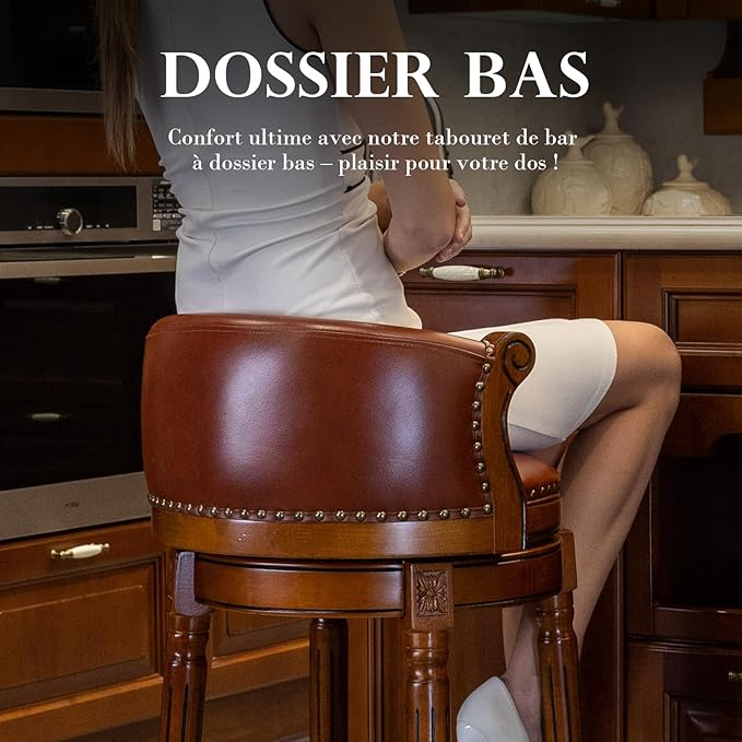 Cow top Leather Wooden Bar Stools, 26" Counter Height Bar Chair with Back, 180 Degrees Swivel Barstools Chair for Home Kitchen Counter,Dining Room, Restaurant