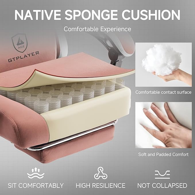GTPLAYER Office Chair, Gaming Computer Desk Fabric Chair with Footrest, High Back Ergonomic Office Chair with Pocket Spring Lumbar Support and Linkage Armrests Adjustable Height Swivel for Home Task