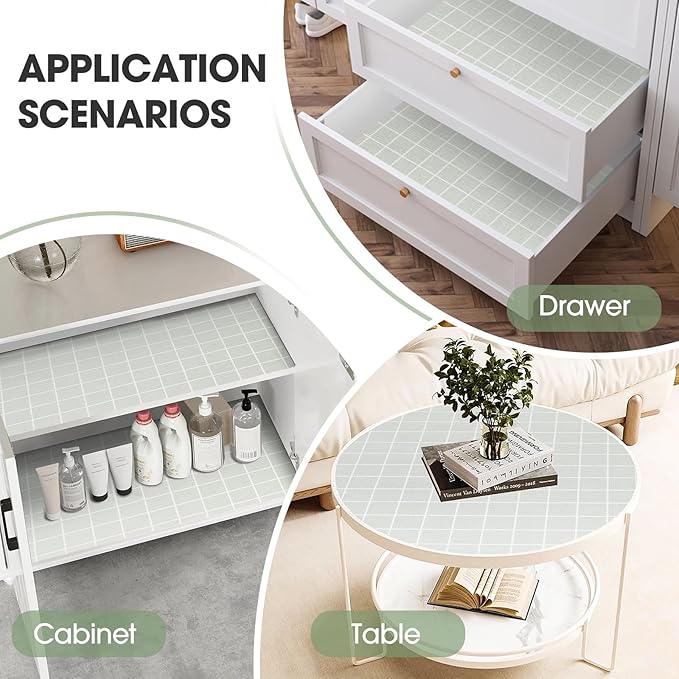 Beautysaid Shelf and Drawer Liner for Kitchen Cabinet, Non Adhesive Non Slip Shelf Paper Waterproof Washable Thickened for Dresser Pantry Shelve Bathroom Protector Liner(Light Green,12 in x 10 FT)