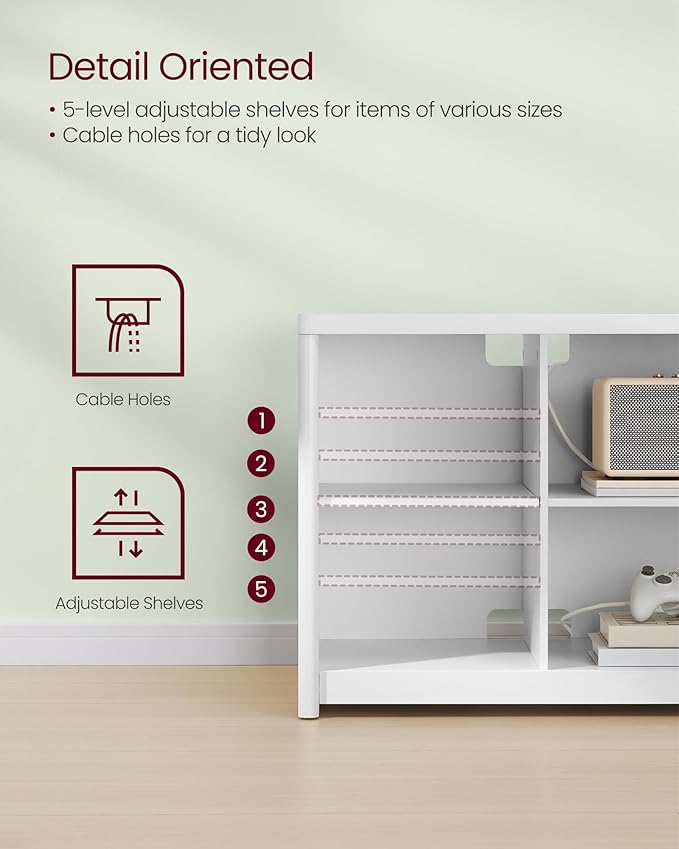 VASAGLE TV Stand for TVs up to 75 Inches, Entertainment Center with Storage Shelves, TV Console Table, Easy to Assemble, TV Cabinet for Living Room, Bedroom, Cloud White ULTV112W01