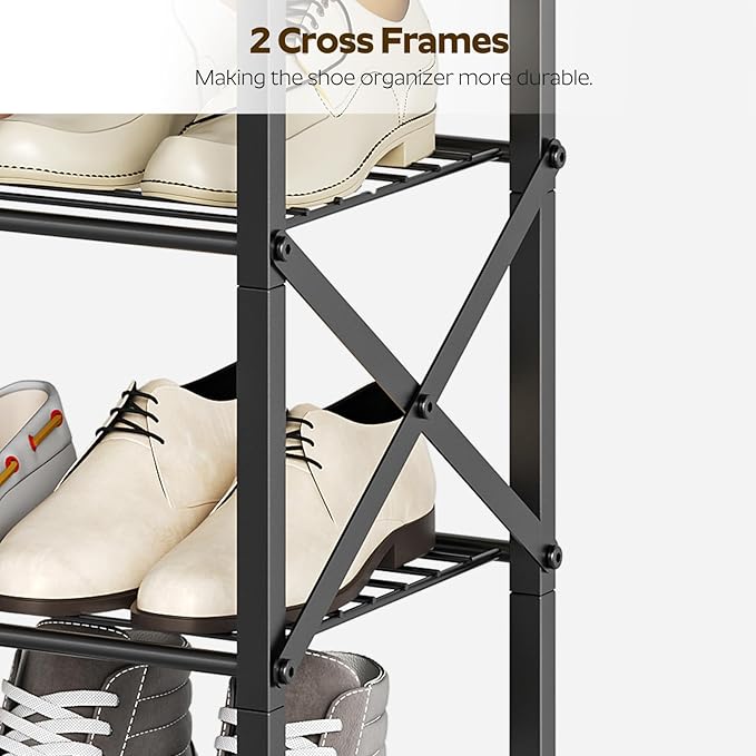 6-Tier Shoe Rack, Shoe Storage Organizer for Closet, Free Standing Shoe Organizer with Metal Mesh Shelves, 24 Pairs of Shoes, Rustic Brown and Black SS06BR