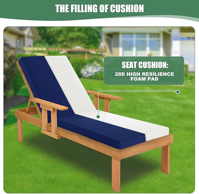 Chaise Lounge Cushions Outdoor - Waterproof and Fade Resistant Sun Lounger Replacement Cushions - Patio Lounger Pads with Removable Cover for Pool, Deck, Lawn, 80 x 26 x 3 Inch, Navy