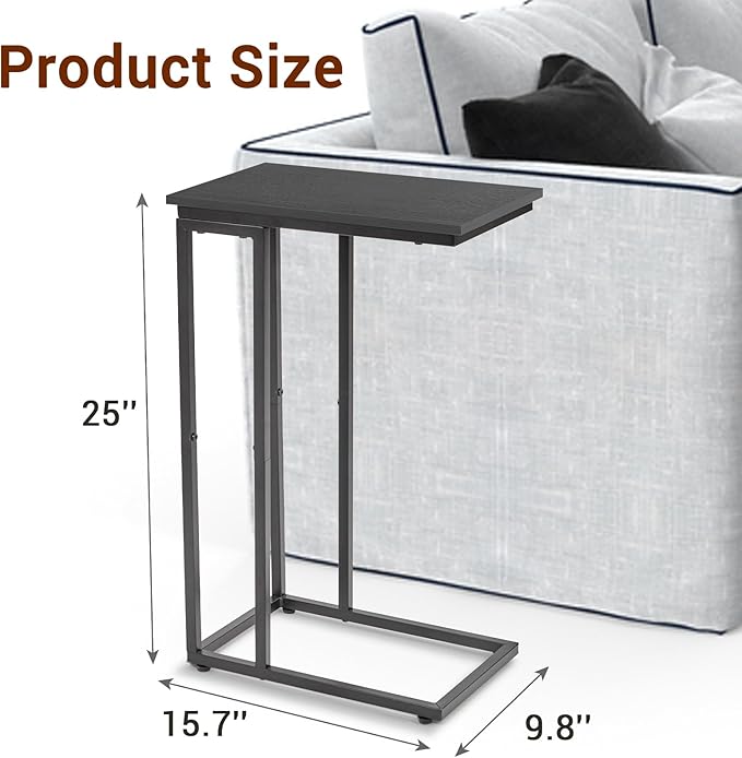 C-Shaped End Table, TV Tray Set of 2, Couch Side Laptop Desk, for Living Room, Bedroom, Small Spaces, Black, 2 Pack