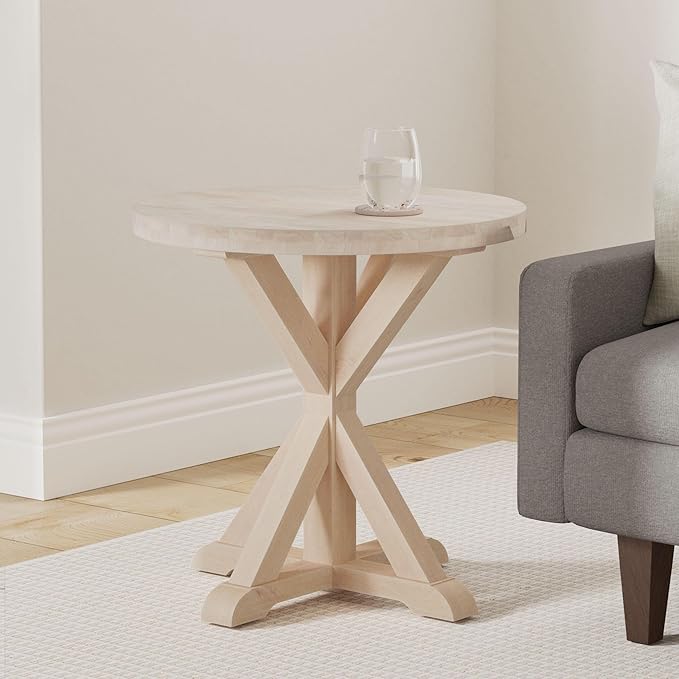 IC International Concepts, Sierra Round End Table, Solid Wood, Real Parawood, 26" W x 26" D x 26" H, Easy Assembly, DIY, Paint or Stain Your Way, Unfinished