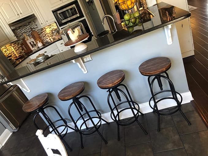 32 inch Vintage Industrial Bar Stool-Metal Wood Swivel Bar Stool-Retro Bar Height Stool-Counter Height Adjustable Kitchen Stools-Set of 2-Extra Tall Pub Height 26-32 Inch,Fully Welded(Black(2pcs))