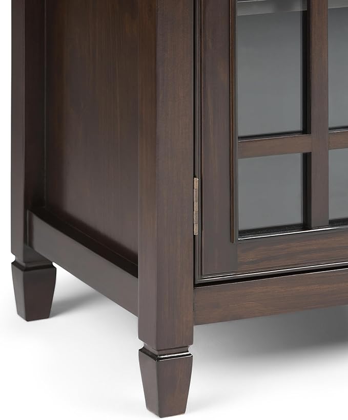 SIMPLIHOME Connaught SOLID WOOD 46 inch Wide Traditional Low Storage Cabinet in Dark Chestnut Brown for the Living Room, Entryway and Family Room