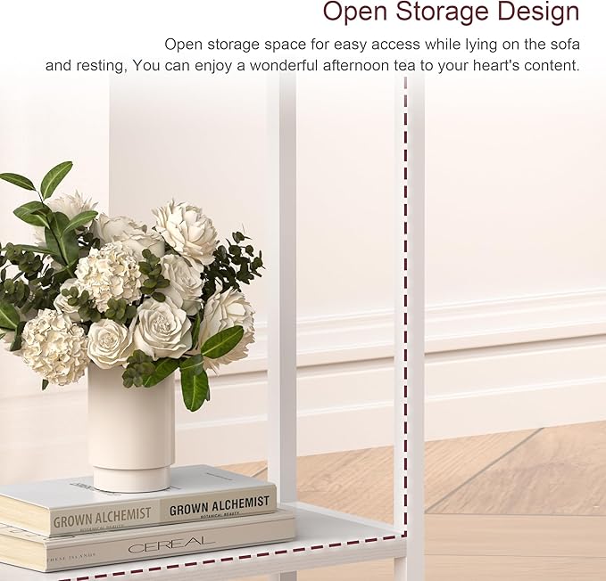 Narrow Side Table for Small Space, 2-Tier Small End Table with Shelf Holder, Slim Nightstand, Skinny Snack Couch Table in Living Room, Bedroom, Study, Kitchen and Balcony (White)