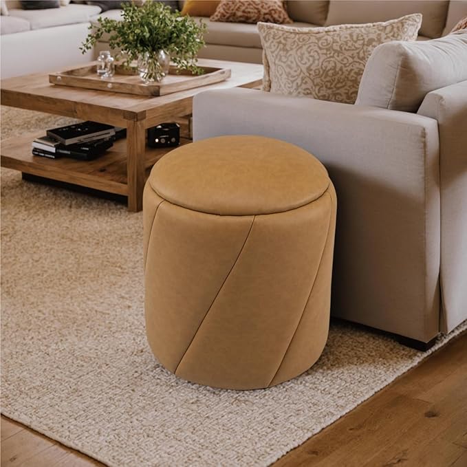 Get Set Style Modern Round Ottoman with Soft Padded Seat, Multifunctional Vanity Chairs for Makeup, Upholstered Footrest Stool Ottoman Foot Stool for Living Room, Bedroom