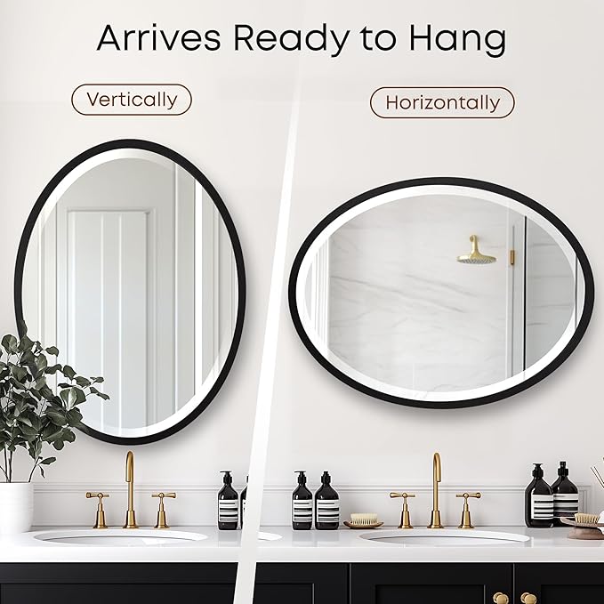 OVALCREST - Oval Wooden Beveled Wall Mirror for Home Decor, Bathroom, Vanity, Bedroom, Living Room, Hallway - London Style (Matte Black) 25.1 x 31.1