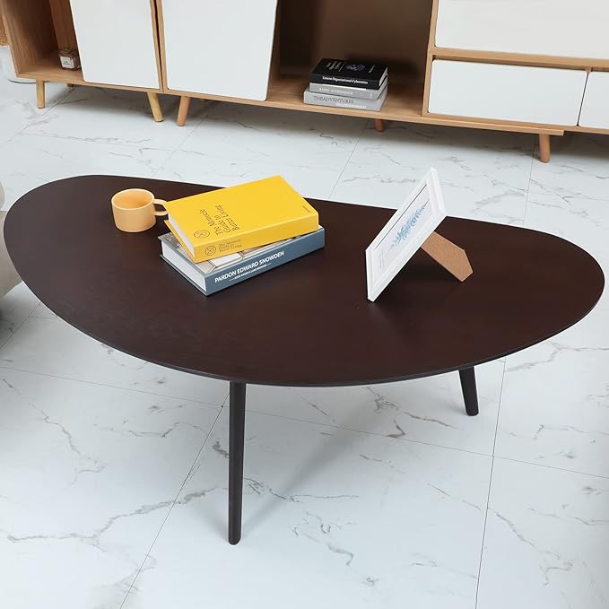 FIRMINANA Mid Century Modern Coffee Table,Large Oval Small Mangotop Coffee Table for Small Spaces, Espresso-47.3" W x23.63 D x 17.72" H