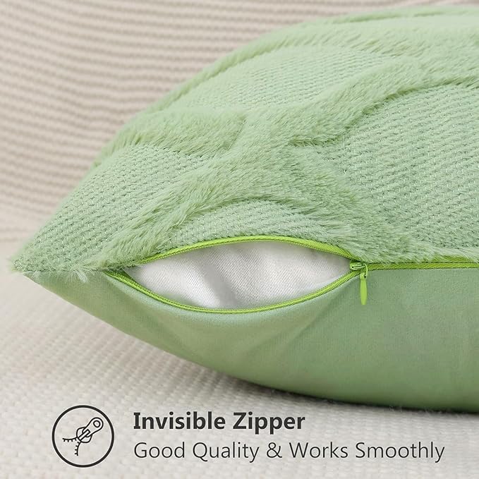 decorUhome Throw Pillow Covers 26x26 Inch Set of 2, Soft Plush Faux Fur Wool Sage Green Couch Pillow Covers, Decorative Neutral Pillow Cases for Bed Sofa Living Room Home Decor