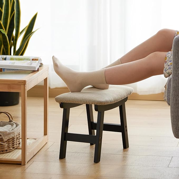 Foot Stool Ottoman Foot Rest Under Desk,Small Stool for Living Room, Bedroom and Kitchen (Black Legs - Beige Stool Surface)