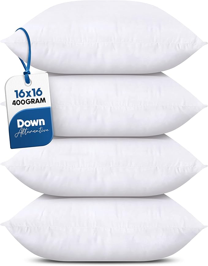 Utopia Bedding Throw Pillows (Set of 4, White), 16 x 16 Inches Pillows for Sofa, Bed and Couch Decorative Stuffer Pillow
