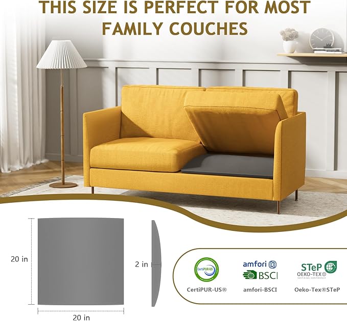 Couch Cushion Support for Sagging Seat Sofa Couch Supports for Sagging Cushions Curved High Density Foam Grey Pack of 1