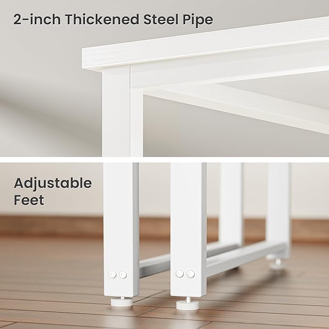 Huuger 55 x 24 inch Desk with Power Outlets & USB-C, Deeper & Thicker Desktop, Robust Metal Tubes, Computer Desk, Heavy Duty Office Desk, Work Gaming Desk for Home Office, White