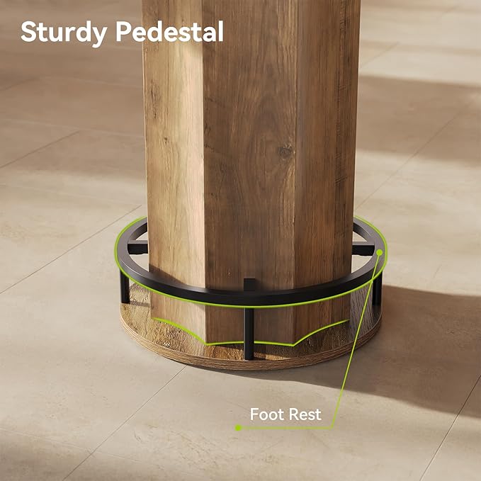 LITTLE TREE Round Bar Table, 39.4" H Wooden Bistro Pub Table with Round Metal Footrest, Small Pub Cocktail Table for Dining Coffee Living Room, Apartment, Balcony, Rustic Brown