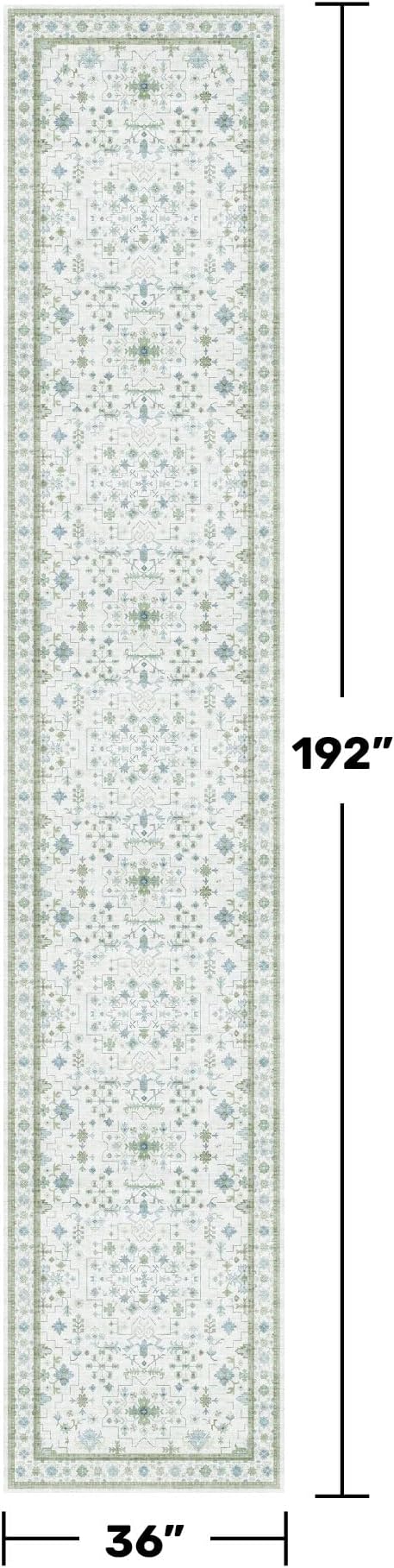 Oushak 3x16 Wide Hallway Runner Rug - Vintage Turkish Floral, Washable Low Pile Non Slip 16ft Extra Long Runners for Large Kitchen, Hall Way - Light Blue and Green Décor