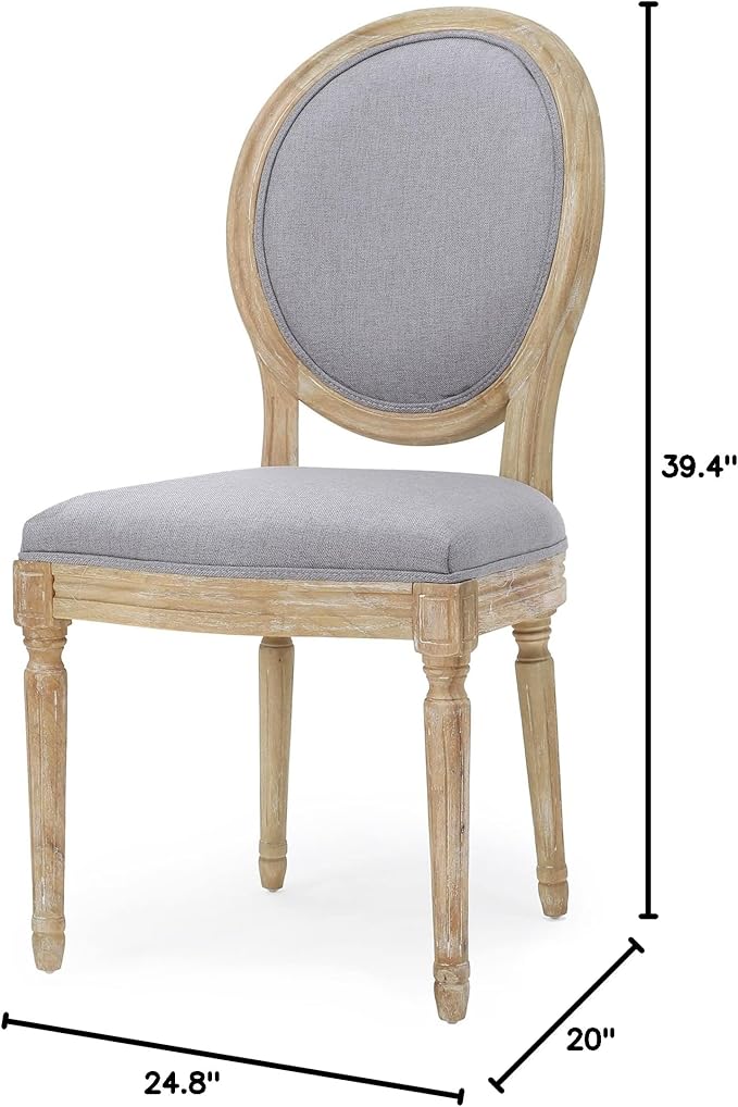 GDFStudio Hedwig French Country Fabric Dining Chairs (Set of 4), Light Gray + Natural