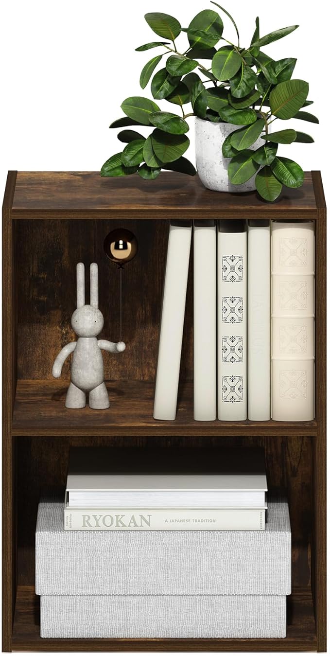 Furinno Luder 2-Tier Open Shelf Bookcase, Amber Pine