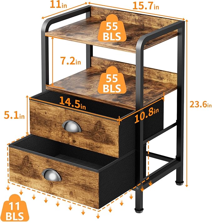 Nightstand Bedside Table with 2 Drawers Small Kids Night Stand for Bedroom Bed Side Table with Storage,Dresser Cabinet Chest of Drawer 15.7" L x 11.0" W x 23.6" H