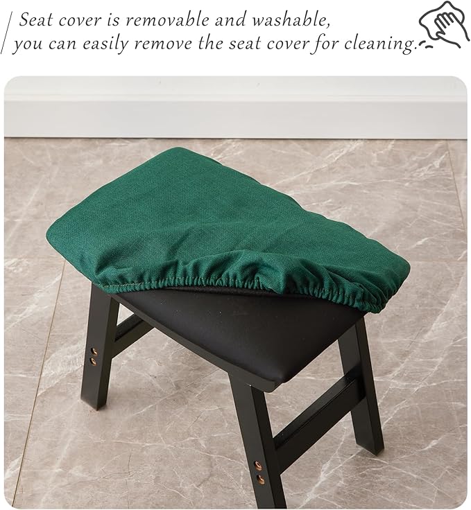 Foot Stool,Ottoman,Bamboo Small Sofa Foot Rest Under Desk,Extra Seating for Living Room, Bedroom and Kitchen (Black Stool Legs - Green Surface)