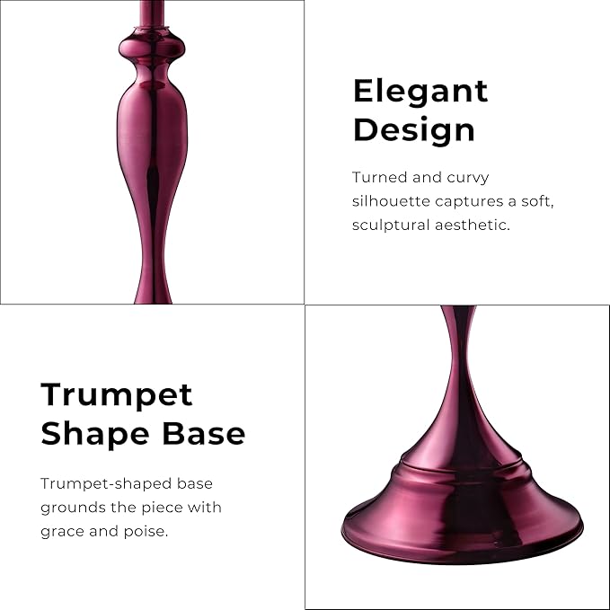 HOMES: Inside + Out Halric Modern 24" Tall Round End Table with Decorated Tabletop and Iron Metal Base, Accent Furniture, Elegant Pedestal Stand for Living Room, Home Office, Chrome Purple