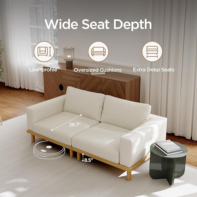 Acanva Minimalist Modular Sectional Sofa for Living Room, Wide & Deep Seat Convertible Furniture Set with Metal Frame and Movable Covers, 5 Piece, Off White