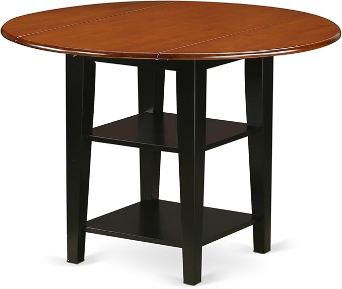 East West Furniture SUAN5-BCH-W 5 Piece Dining Set Includes a Round Dining Room Table with Dropleaf & Shelves and 4 Wood Seat Chairs, 42x42 Inch, Black & Cherry