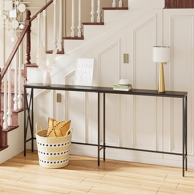 Masupu 70.9" Console Table, Modern Narrow Long Sofa Table Behind Couch, Skinny Entry Table, Industrial Sofa Table with Metal Frame for Hallway, Living Room, Classic Black…