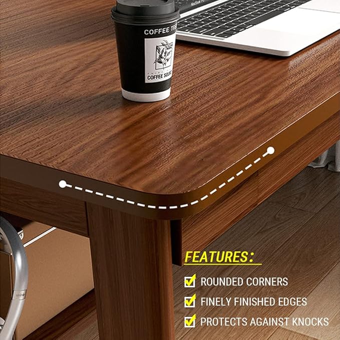 Mid-Century Long Desk Table - 63" Simple Modern Extra Long 2-Person Wood Computer Workstation for Home Office Work in Walnut, 63" W x 20" D