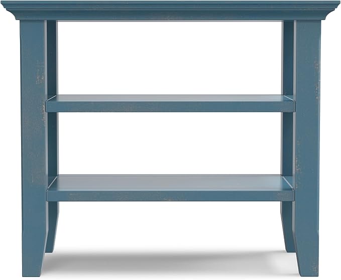 SIMPLIHOME Acadian 14-inch Wide Solid Wood Narrow End Table in Distressed Coastal Blue, Transitional-Style Side Table for Living Room, Bedroom, or Family Room with 2 Open Shelves