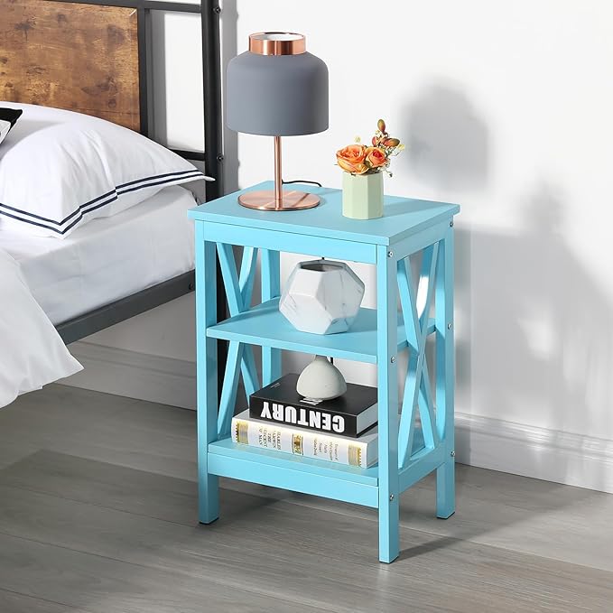 VECELO Modern Nightstands X-Design Side End Table Night Stand with Storage Shelf for Bedroom,Living Room,