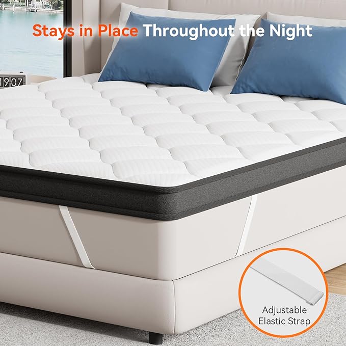 ELEMUSE 3 Inch Full Memory Foam Mattress Topper, High Density Gel Foam Bed Toppers with Cooling Pillowtop for Back Pain Relief, Medium Firm Mattress Pad for Comfort Body Support