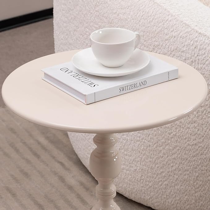 Drink Table for Small Spaces, Martini Table Cocktail Tables Drink Stand, Modern Small Side Pedestal Table, Accent End Metal Round Coffee Table for Living Room, Bedroom, Patio, Bar, White