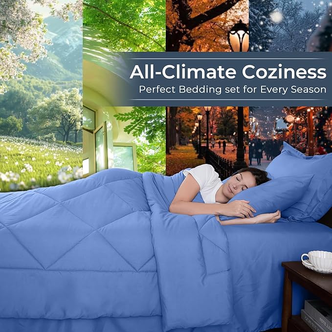 HEVUMYI Royal Blue Queen Comforter Set - 7-Piece All Season Bed in a Bag Queen, Ultra Soft Bedding Set with Comforter, Flat Sheet, Fitted Sheet, Pillowcases, Pillow Shams