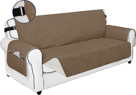 PureFit Reversible Sofa Couch Cover Water Resistant Couch Covers for 3 Cushion, Washable Furniture Cover with Non-Slip Foam and Adjustable Strap for Dogs, Pets (Sofa, Camel/Ivory)